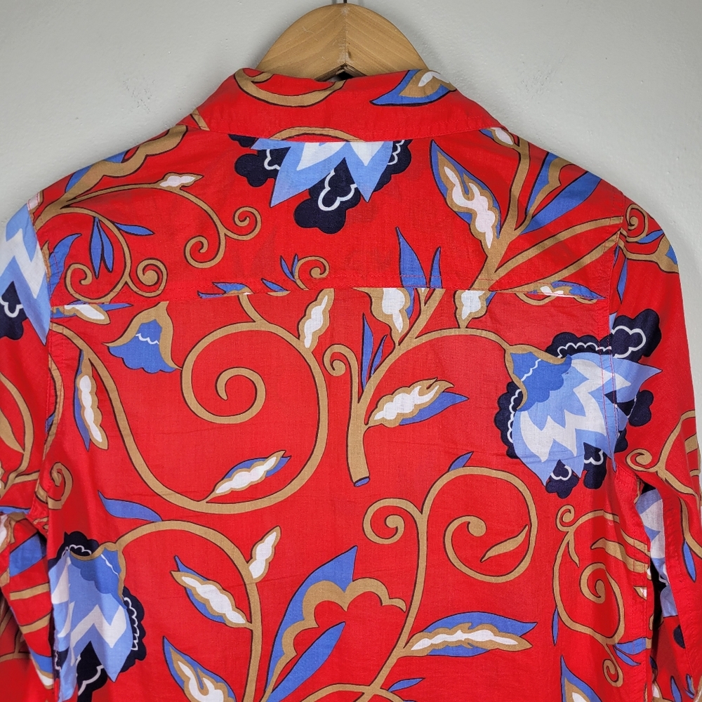J. McLaughlin Red Blue Floral Lois Button Up Top Long Sleeve Cotton Small - Picture 8 of 9